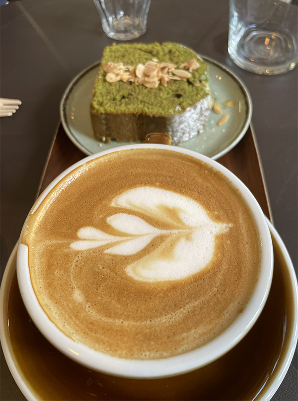 Coffee with Macha cake